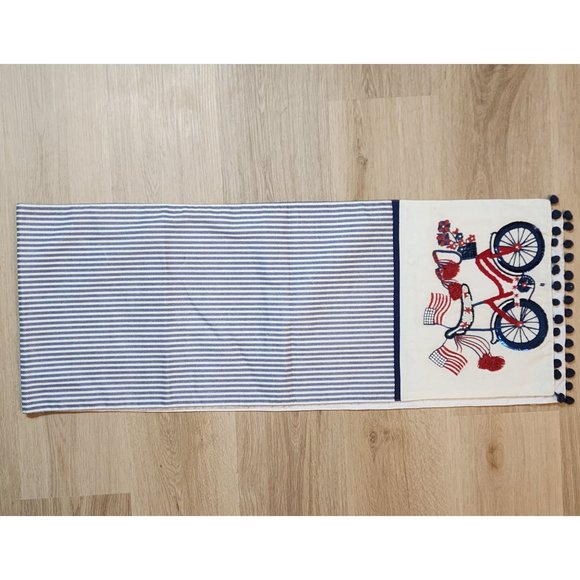 Pier 1 Beaded Embroidered Table Runner Patriotic Red White Blue VTG 13.5" x 71" - Picture 10 of 12